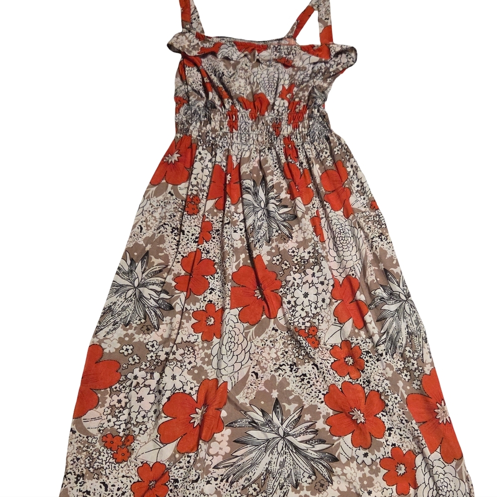 Charming Floral Dress in Red and Beige
